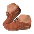 thumbnail image 1 of Rokment Womens Buckles Orthotic Clogs with Arch Support Trendy Casual Suede Closed Toe Platform Wedges Mid Heels Mules Backless Sandals for Ladies Summer Fall Brown Size 9, 1 of 9