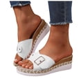 thumbnail image 1 of Rokment Womens Buckles Platform Wedge Slides Sandals 2026 Trendy Casual Leather Espadrilles Chunky Slip on High Heels Beach Summer Dress Slippers White Size 7.5, 1 of 8