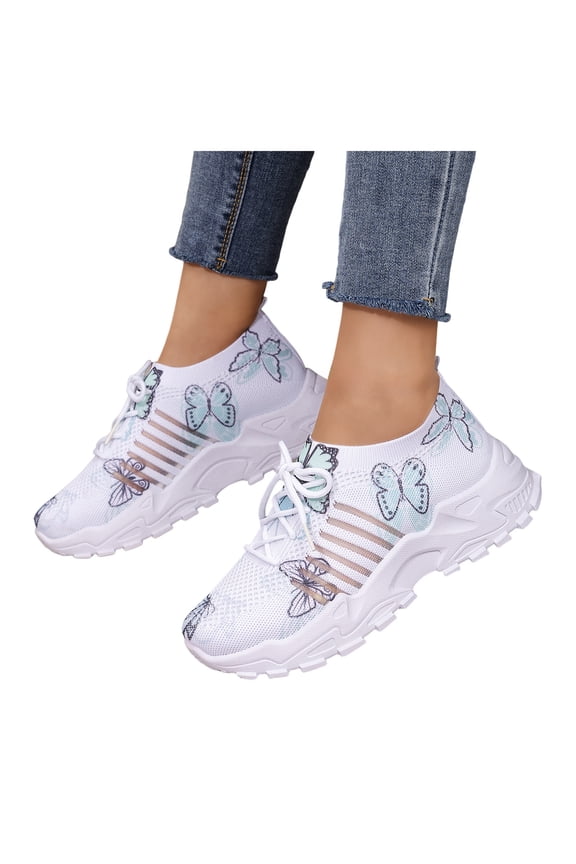 Womens Butterfly Orthopedic Running Walking Shoes Fashion Casual Comfortable Knit Height Increasing Platform Chunky Heels Slip on Nursing Work Sneakers Green Size 6