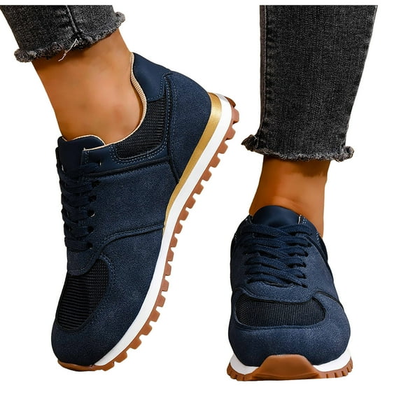 Rokment Womens Casual Fashion Sneakers 2026 Spring Fall Breathable Mesh Walking Driving Flat Trendy Non Slip Tennis Shoes Navy Size 6