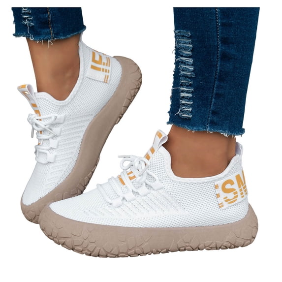 Rokment Womens Chunky Platform Walking Shoes Wide Width Comfortable Knit Athletic Running Hiking Trainners Breathable Low Top Flat Casual Sneakers