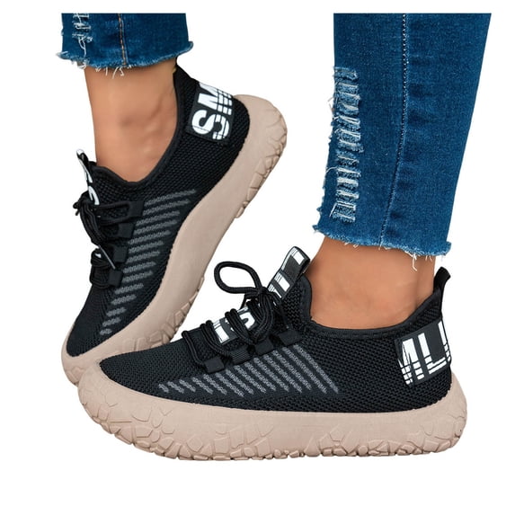 Rokment Womens Chunky Platform Walking Shoes Wide Width Comfortable Knit Athletic Running Hiking Trainners Breathable Low Top Flat Casual Sneakers