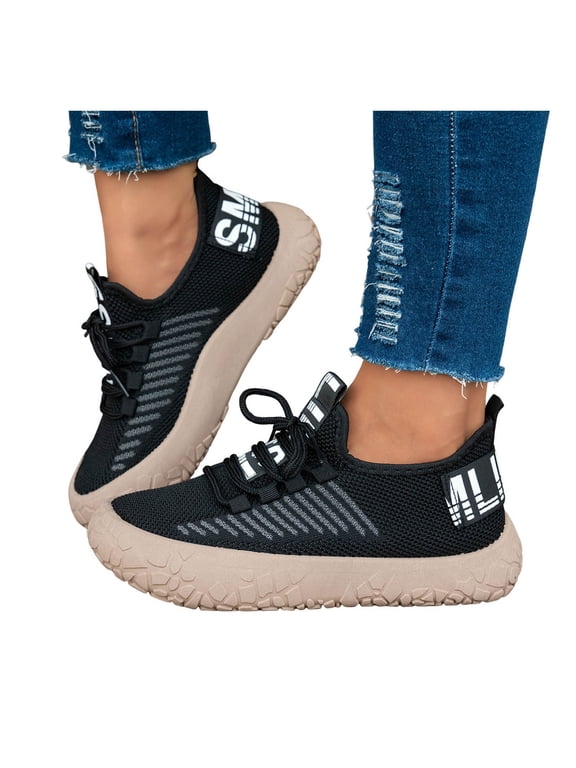 Womens Chunky Platform Walking Shoes Wide Width Comfortable Knit Athletic Running Hiking Trainners Breathable Low Top Flat Casual Sneakers