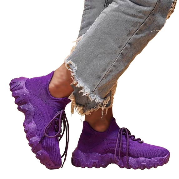 Rokment Womens Chunky Slip on Socks Walking Tennis Shoes Comfortable Lightweight Memory Foam Platform Casual Jogging Fashion Sneakers F Size 8.5