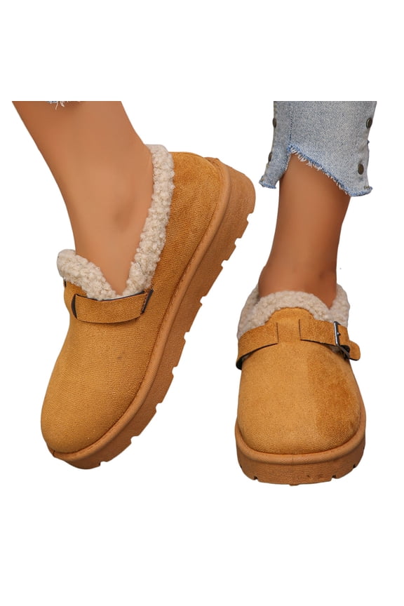 Womens Clogs Snow Boots Fashion Buckles Winter Warm Fleece Lined Comfy Platform Slip on Ankle Booties for Walking Nursing Coffee Size 6.5