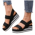 thumbnail image 1 of Rokment Womens Comfortable Elastic Band Platform Wedge Walking Sandals Casual Athletic Stretchy Memory Foam Chunky Heeled Slip on Beach Summer Shoes for Vacation Black Size 6, 1 of 7