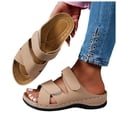 thumbnail image 1 of Rokment Womens Comfortable Ortho Wedge Walking Sandals with Arch Support & Adjustable Bands Beach Casual Leather Platform Slip on Mid Heels Backless Slides Summer Beige Size 6.5, 1 of 4