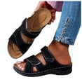 thumbnail image 1 of Rokment Womens Comfortable Ortho Wedge Walking Sandals with Arch Support & Adjustable Bands Beach Casual Leather Platform Slip on Mid Heels Backless Slides Summer Black Size 6.5, 1 of 6
