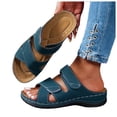 thumbnail image 1 of Rokment Womens Comfortable Ortho Wedge Walking Sandals with Arch Support & Adjustable Bands Beach Casual Leather Platform Slip on Mid Heels Backless Slides Summer Blue Size 8, 1 of 6