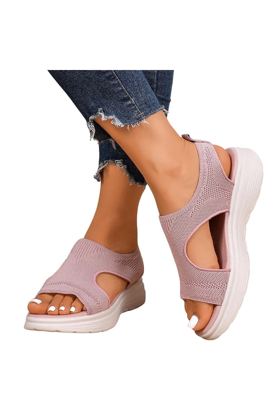 Womens Comfortable Orthopedic Walking Sandals Lightweight Breathable Knit Hollow out Slip on Socks Cushion Footbed Nursing Sneakers Non Slip Work Summer Shoes Pink Size 9