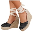 thumbnail image 1 of Rokment Womens Crochet Espadrilles Wedge Sandals 2026 Boho Beach Closed Toe Platform Chunky Heeled Strappy Dressy Shoes for Summer Fall Black Size 6.5, 1 of 5