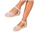 thumbnail image 1 of Rokment Womens Crochet Platform Wedge Sandals Bohemian Handwoven Straw Espadrilles Chunky High Heels Beach Casual Closed Toe Dress Summer Shoes for Vacation Spring Summer Fall Pink Size 8.5, 1 of 7