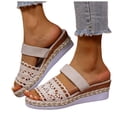 thumbnail image 1 of Rokment Womens Crochet Platform Wedges Dress Sandals 2026 Boho Beach Summer White Espadrilles Chunky Heeled Bridal Slip on Slides Beige Size 6.5, 1 of 5
