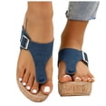 thumbnail image 1 of Rokment Womens Denim Cork Footbed Platform Flip Flops Trendy Casual Leather Buckles Wedge Slip on Thong Dress Backless Sandals Comfortable Walking Slippers Navy Size 6.5, 1 of 6
