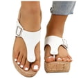 thumbnail image 1 of Rokment Womens Denim Cork Footbed Platform Flip Flops Trendy Casual Leather Buckles Wedge Slip on Thong Dress Backless Sandals Comfortable Walking Slippers White Size 9, 1 of 7