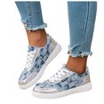 thumbnail image 1 of Rokment Womens Distressed Checkered Denim Platform Fashion Sneakers Casual Canvas Lace up Low Top Walking Flat Tennis Skate Shoes Spring Fall, 1 of 7