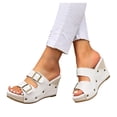 thumbnail image 1 of Rokment Womens Double Buckles Wedge Dressy Slides Sandals 2026 Trendy Casual Studded Espadrilles Platform Chunky High Heels Dress Slip on Summer Shoes for Ladies White Size 7, 1 of 6