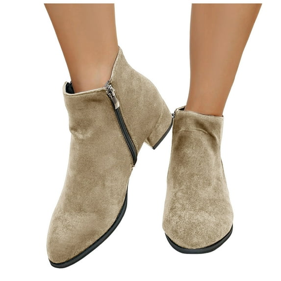 Rokment Womens Dress Boots Fall Winter Stylish Solid Color Casual Pointed Toe Side Zipper Chunky Mid Heel Short Ankle Booties for Ladies Work A Size 6