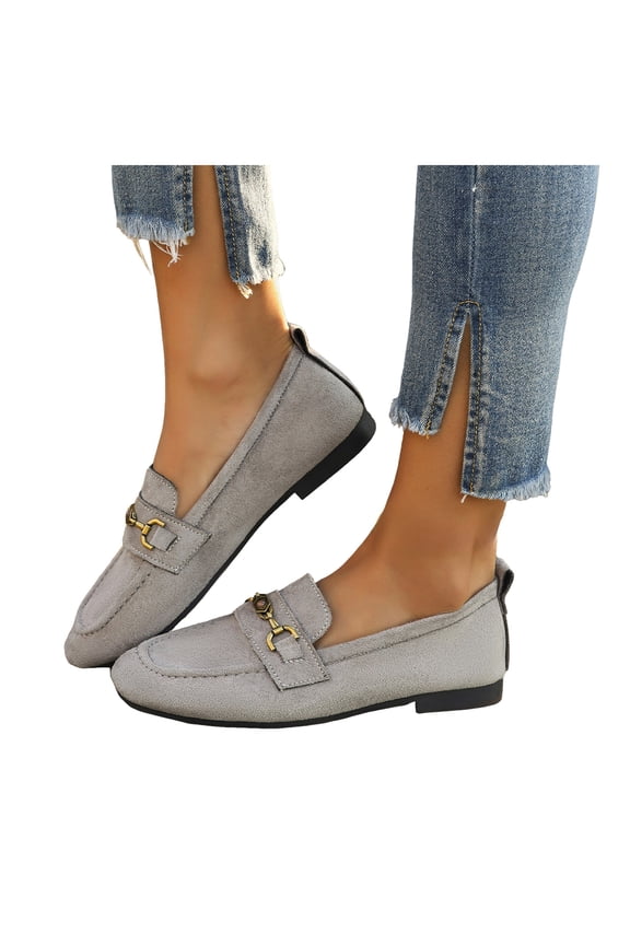 Womens Dressy Shoes 2026 Spring Fall Fashion Casual Suede Slip on Loafers Soft Comfortable Low Heel Walking Flat Dress Oxfords Grey Size 7.5