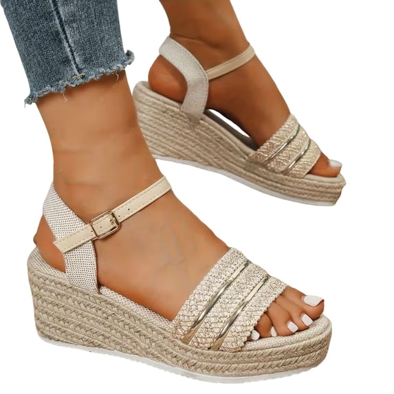 Rokment Womens Espadrilles Wedges Dressy Sandals Fashionable Casual Open Toe Platform Chunky High Heels Dress Summer Shoes for Ladies Woman Beach Vacation Silver Size 6