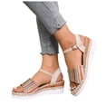 thumbnail image 1 of Rokment Womens Ethnic Bohemian Platform Wedge Dressy Sandals Beach Colorful Leather Comfortable Breathable Linen Sole Height Increasing Espadrilles High Heels Dress Summer Shoes Khaki Size 6.5, 1 of 6