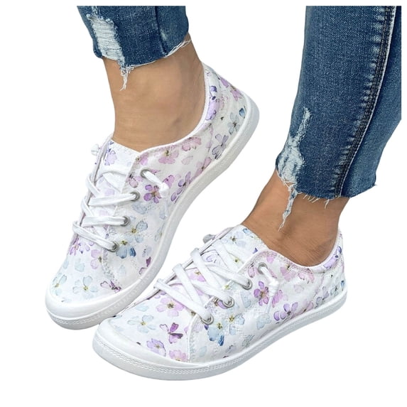 Rokment Womens Floral Low Profile Fashion Sneakers Casual Canvas Flower Lace up Lightweight Comfort Non Slip Walking Flats Tennis Skate Shoes for Outdoor Travel