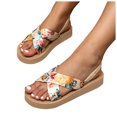 thumbnail image 1 of Rokment Womens Floral Platform Slingback Dress Sandals Boho Beach Casual Yoga Mat Cushioned Comfortable Elastic Ankle Strap Slingback Flat Summer Shoes Gold Size 8, 1 of 4