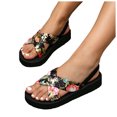 thumbnail image 1 of Rokment Womens Floral Platform Slingback Dress Sandals Boho Beach Casual Yoga Mat Cushioned Comfortable Elastic Ankle Strap Slingback Flat Summer Shoes Black Size 6, 1 of 4