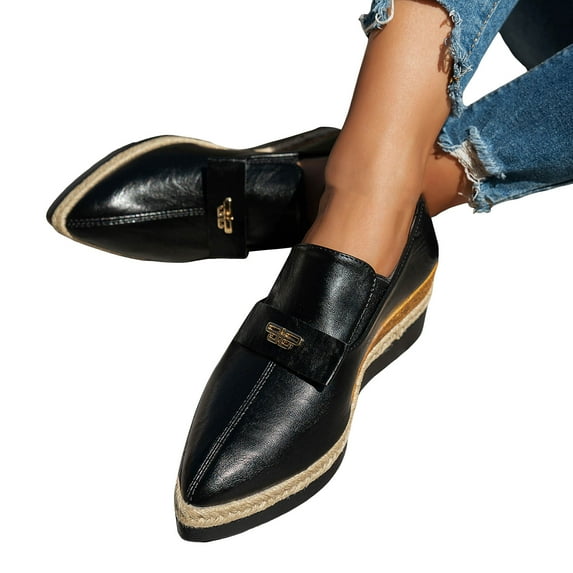 Rokment Womens Flower Espadrilles Platform Wedge Ballet Flat Dress Shoes Boho Vintage Pointed Toe Chunky High Heel Slip on Oxfords Casual Loafers 2026 Spring Fall for Ladies B Size 7.5