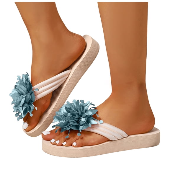 Rokment Womens Flower Platform Flip Flops Slippers Boho Beach Summer Lightweight Memory Foam Yoga Mat Water Pool Sandals Comfortable Walking Dress Slip On Slides for Indoor Outdoor J Size 9.5