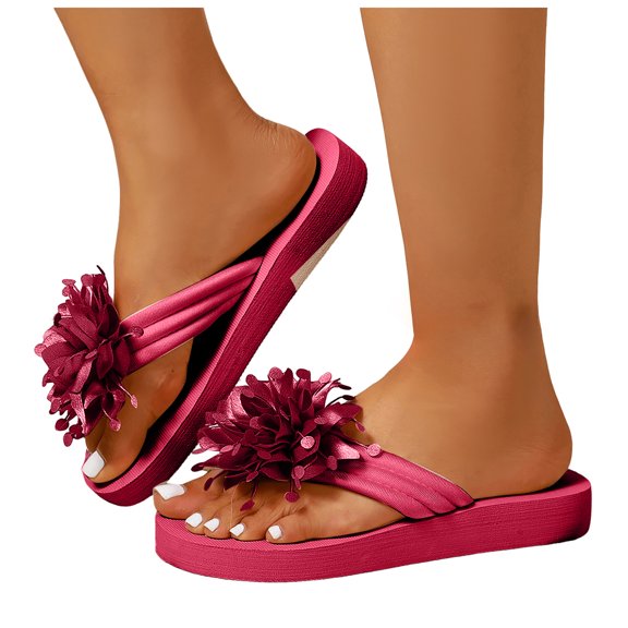 Rokment Womens Flower Platform Flip Flops Slippers Boho Beach Summer Lightweight Memory Foam Yoga Mat Water Pool Sandals Comfortable Walking Dress Slip On Slides for Indoor Outdoor C Size 9.5