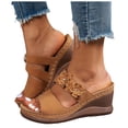 thumbnail image 1 of Rokment Womens Flower Wedges Dress Slippers Sandals 2026 Beach Summer Fashion Casual Boho Leather Platform Chunky High Heels Floral Slip on Slides for Woman Brown Size 8.5, 1 of 6