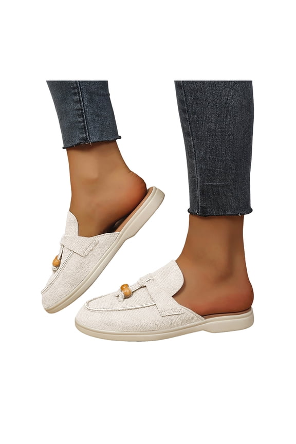 Womens Fringe Clogs and Mules 2026 Spring Summer Boho Beach Casual Tassel Low Heel Backless Penny Loafers Trendy Walking Flat Sandals for Ladies E Size 8.5