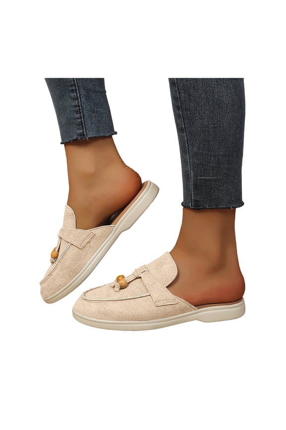 Womens Fringe Clogs and Mules 2026 Spring Summer Boho Beach Casual Tassel Low Heel Backless Penny Loafers Trendy Walking Flat Sandals for Ladies A Size 6