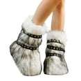 thumbnail image 1 of Rokment Womens Fuzzy Faux-Fur Mid Calf Winter Snow Boots with No Heel Fashion Punk Buckles Strappy Furry Plush Short Dress Booties Light Gray Size 6.5, 1 of 7