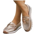 thumbnail image 1 of Rokment Womens Glitter Metallic Platform Loafers Fashion Comfortable Leather Memory Foam Walking Dressy Slip on Boat Dress Shoes Non Slip Work Flat Rose Gold Size 8, 1 of 5