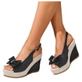 thumbnail image 1 of Rokment Womens Glitter Rhinestones Bow Platform Wedge Dressy Sandals Summer Fashion Casual Denim Open Peep Toe Chunky High Heels Slingback Dress Summer Shoes for Bride Wedding Black Size 9, 1 of 7