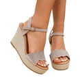 thumbnail image 1 of Rokment Womens Glitter Rhinestones Espadrilles Wedge Sandals Elegant Trendy Open Toe Ankle Strap Platform Chunky High Heels Beach Summer Casual Dressy Shoes for Bride Wedding Khaki Size 9.5, 1 of 5