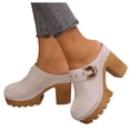 thumbnail image 1 of Rokment Womens Gold Metallic Studded Platform Chunky High Heels Clogs Backless Sandals Trendy Leather Extra Pumps Half Slippers Dress Heeled Mules Beige Size 7, 1 of 6