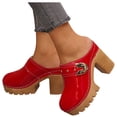 thumbnail image 1 of Rokment Womens Gold Metallic Studded Platform Chunky High Heels Clogs Backless Sandals Trendy Leather Extra Pumps Half Slippers Dress Heeled Mules Red Size 9.5, 1 of 6