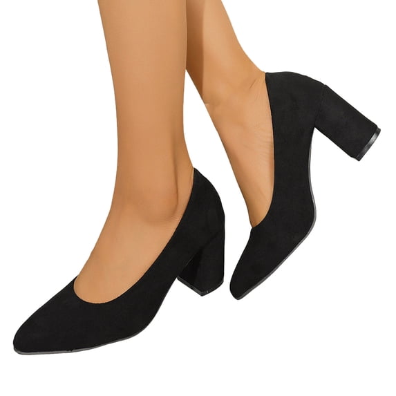 Rokment Womens High Heels Dress Shoes for Ladies Business Office Work Spring Fall Fashionable Suede Solid Pointed Toe Chunky Block Formal Dressy Pumps with 3 Inch Heeled Black Size 6