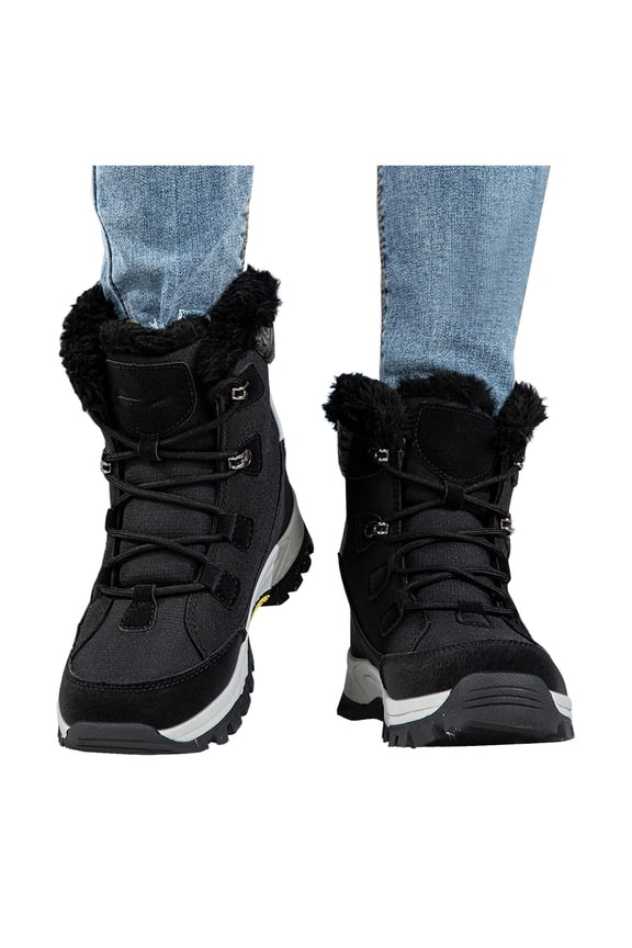 Womens Hiking Skiing Snow Boots with Fleece Lined Cold Weather Non Slip Outdoor Sports Winter Mid Calf Climbing Ski Booties Black Size 6.5