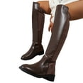 thumbnail image 1 of Rokment Womens over The Knee Boots Winter Spring Fashion Leather Suede Patchwork Pointed Toe Chunky Block Mid Heel Wide Calf Thigh High Long Tall Dress Boots Brown Size 8, 1 of 8