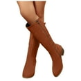 thumbnail image 1 of Rokment Womens Knee High Boots Brown Fashion Winter Fall Suede Size Zipper Stackable Mid Heel Wide Calf Tall Dress Boots Brown Size 6.5, 1 of 5