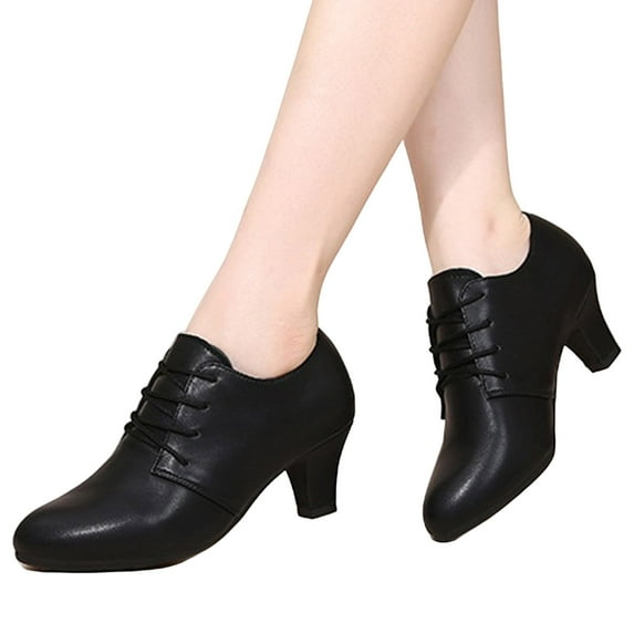 Rokment Womens Latin Dance Shoes Modern Leather Lace up Ballroom Teaching Practice Performance Tap Shoes Black Size 6.5