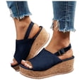 thumbnail image 1 of Rokment Womens Leopard Platform Wedge Sandals 2026 Summer Fashion Casual Suede Open Toe Chunky High Heels Slingback Gladiator Dress Sandals for Woman Dark Blue Size 8.5, 1 of 7