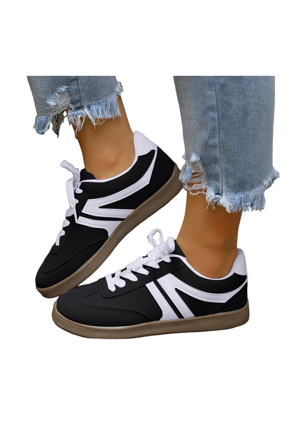 Womens Low Top Fashion Sneakers Running Walking Shoes Vintage Color Block Suede Skate Flat Spring Fall Comfortable Casual Tennis Shoes Rubber Sole Black Size 7.5
