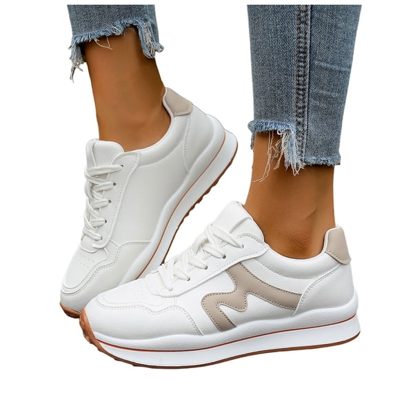 Rokment Womens Memory Foam Platform White Fashion Sneakers Walking Running Shoes 2026 Spring Fall Trendy Comfortable Leather Chunky Tennis Casual Shoes Khaki Size 6.5