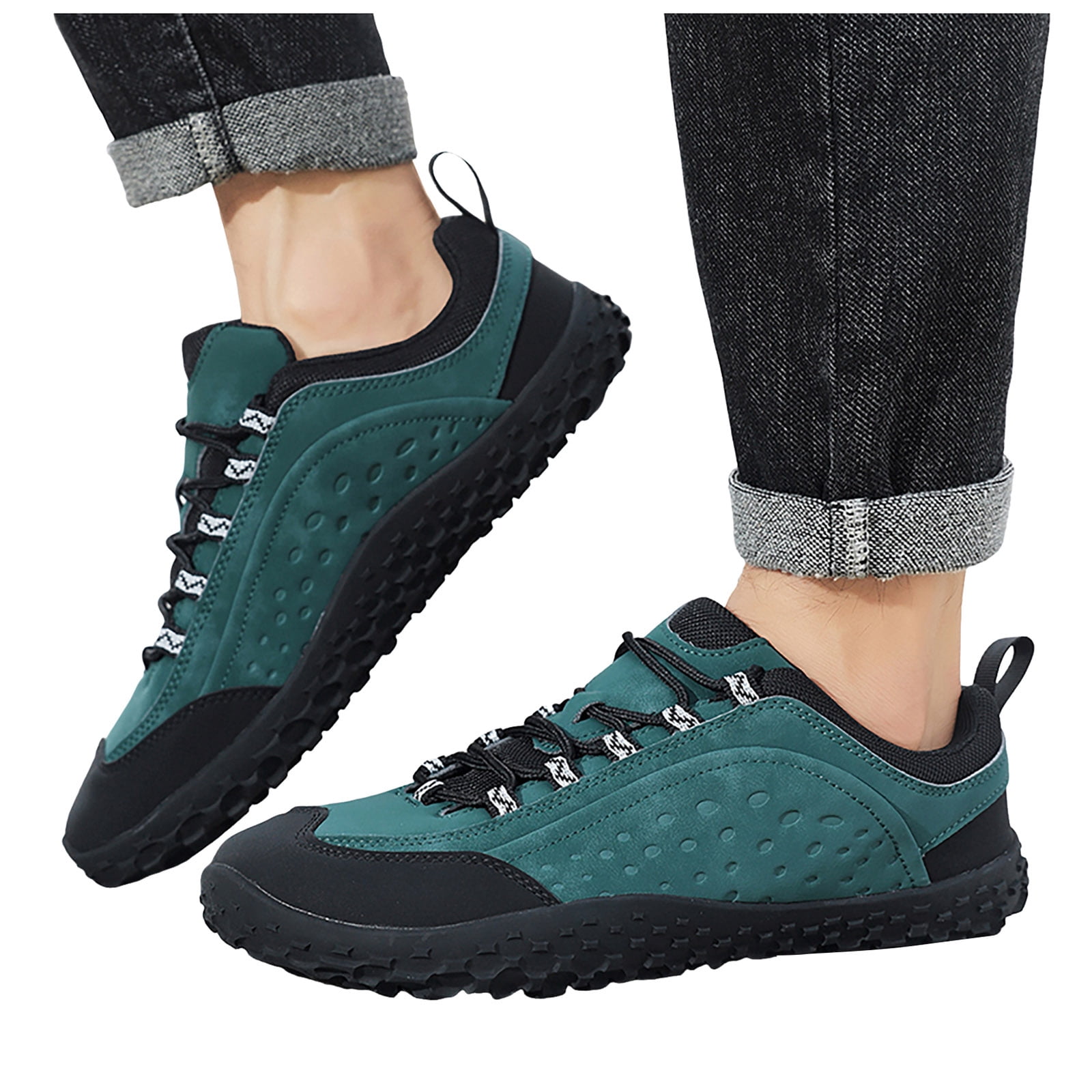 Rokment Womens Mens Barefoot Hiking Shoes 2026 Spring Fall Fashion Casual Color Block Outdoor Sports Trekking Flat Waterproof Wide Toe Low Top Construction Walking Sneakers Green Size 11.5