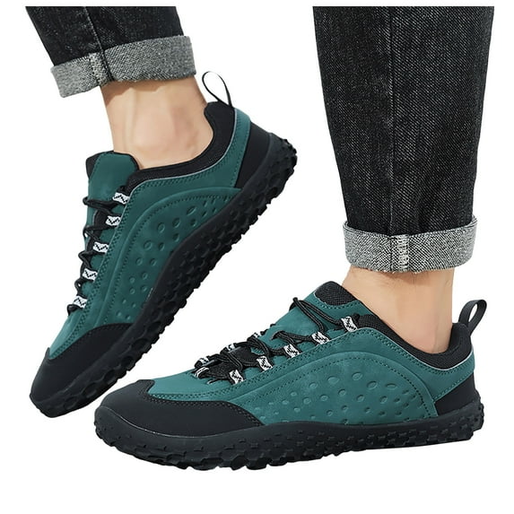 Rokment Womens Mens Barefoot Hiking Shoes 2026 Spring Fall Fashion Casual Color Block Outdoor Sports Trekking Flat Waterproof Wide Toe Low Top Construction Walking Sneakers Green Size 8.5